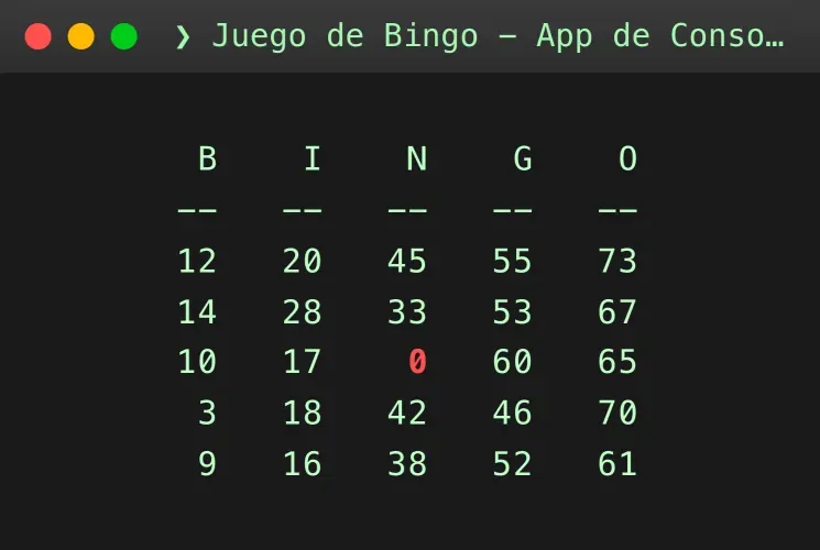 Bingo Game - Console App — desktop
